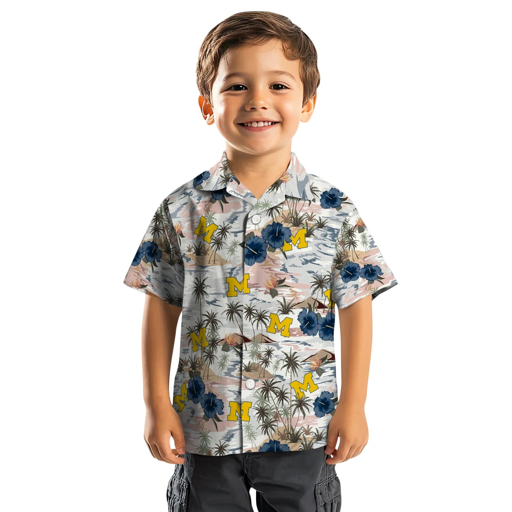Michigan Wolverines Hawaiian Shirt - Hibiscus Seaside | Hula Hawaiian Shirts