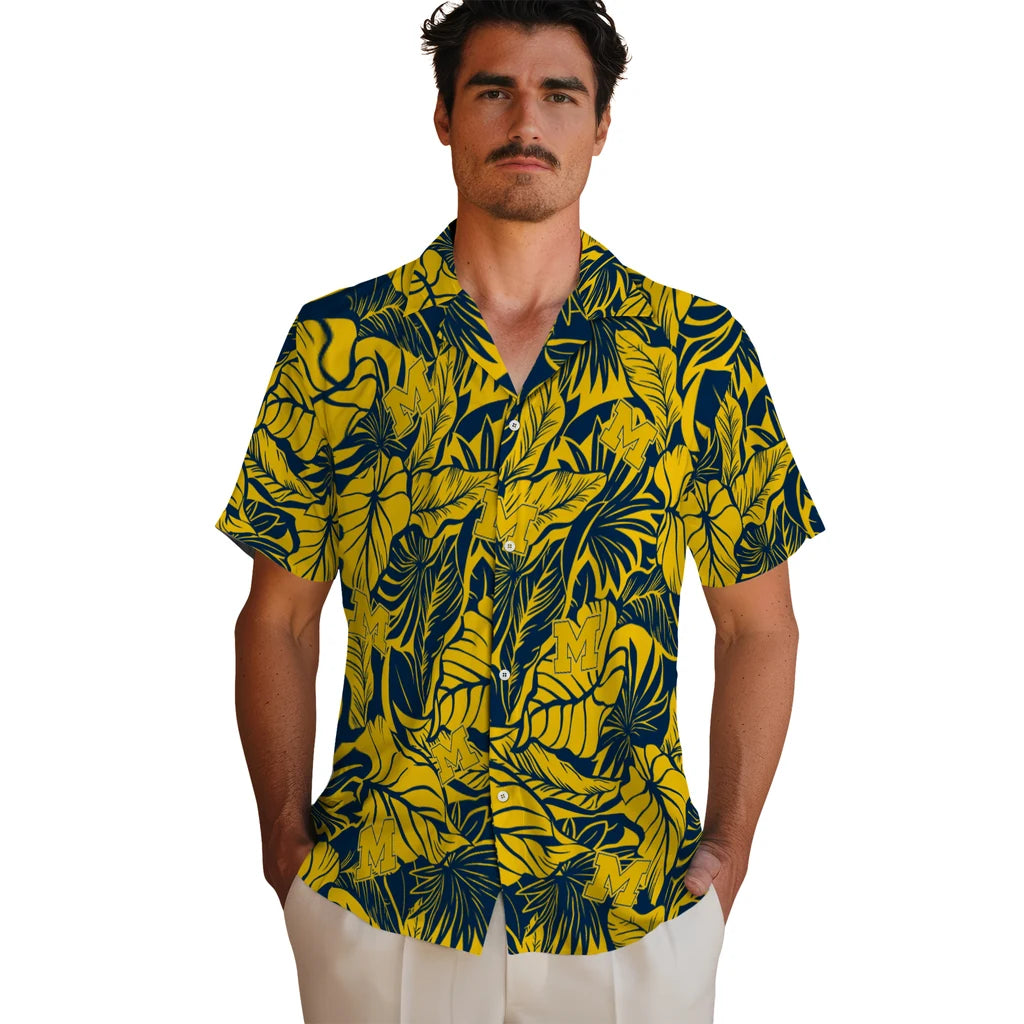 Michigan Wolverines Hawaiian Shirt - Monstera Layer | Hula Hawaiian Shirts