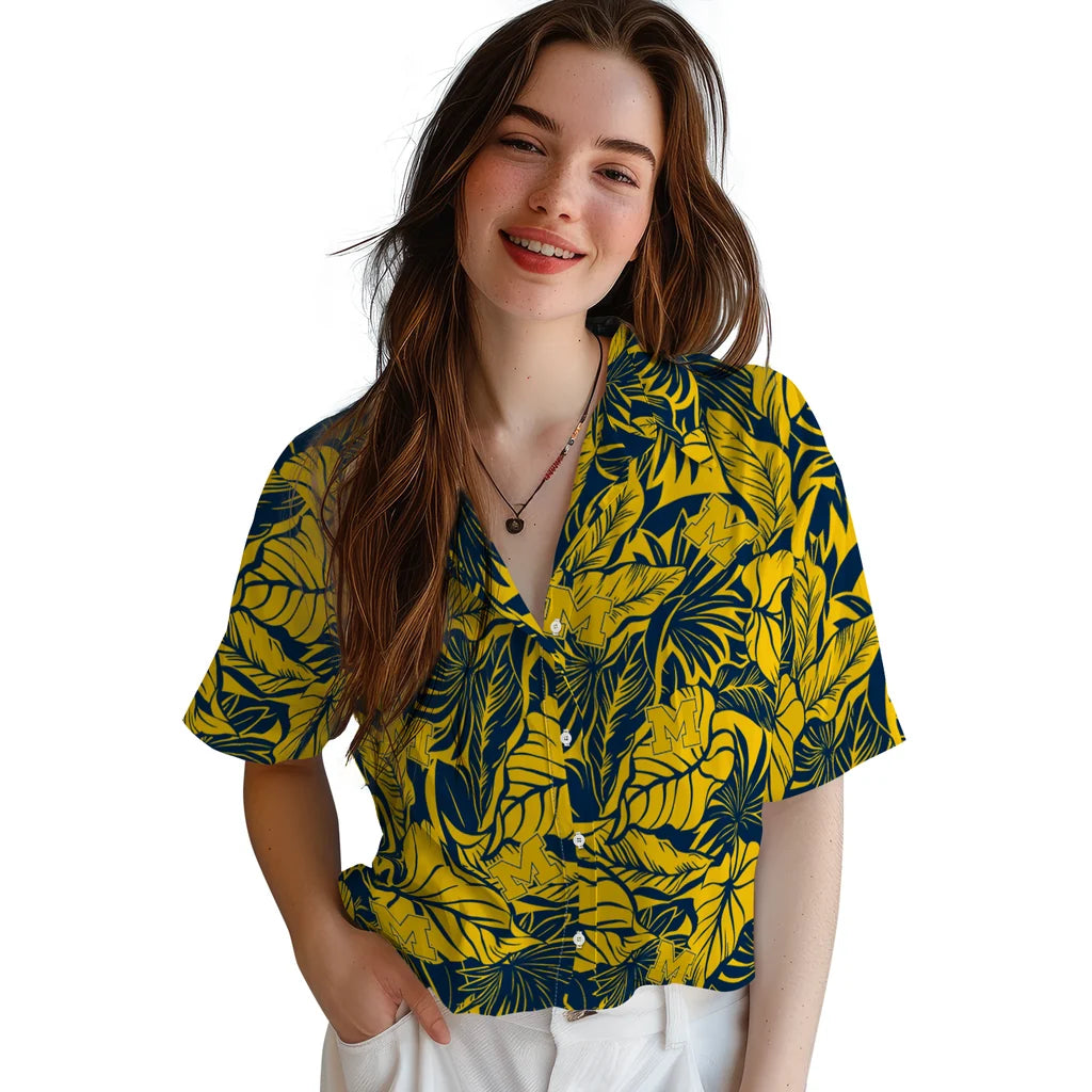 Michigan Wolverines Hawaiian Shirt - Monstera Layer | Hula Hawaiian Shirts