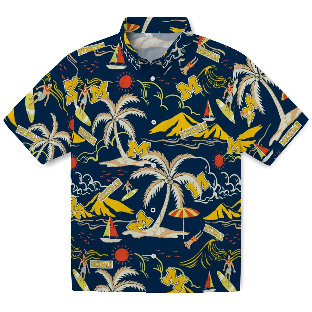 Michigan Wolverines Hawaiian Shirt - Palm Tree Island | Hula Hawaiian Shirts