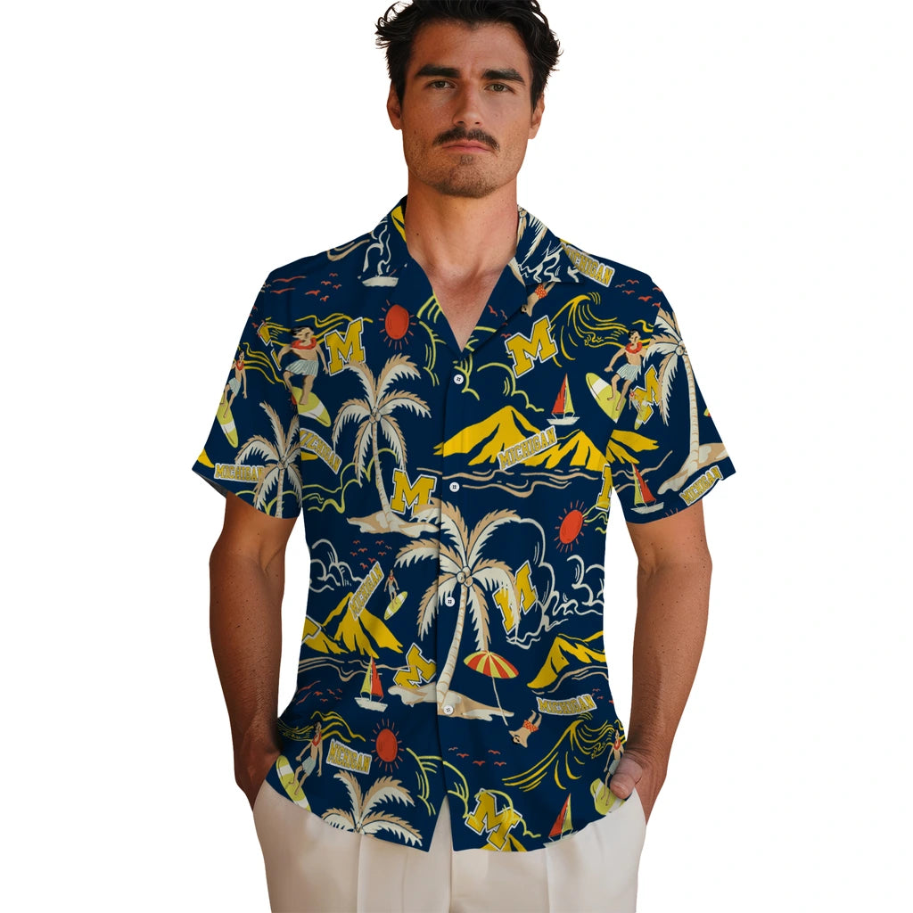 Michigan Wolverines Hawaiian Shirt - Palm Tree Island | Hula Hawaiian Shirts