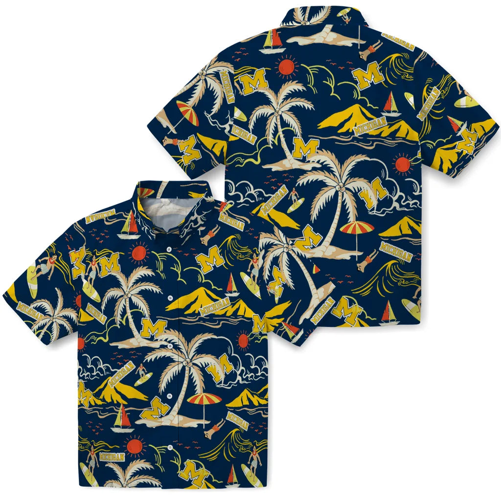 Michigan Wolverines Hawaiian Shirt - Palm Tree Island | Hula Hawaiian Shirts