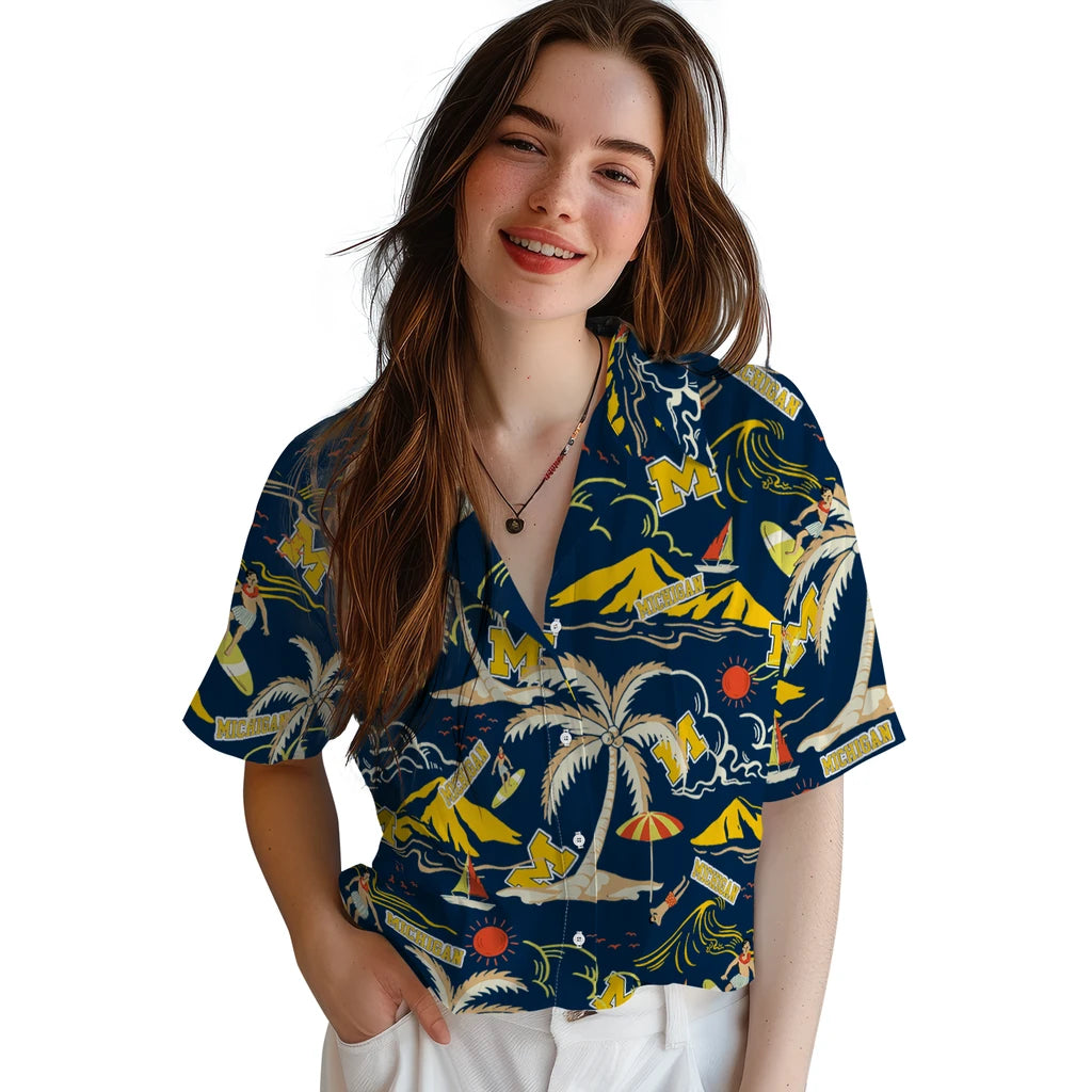 Michigan Wolverines Hawaiian Shirt - Palm Tree Island | Hula Hawaiian Shirts