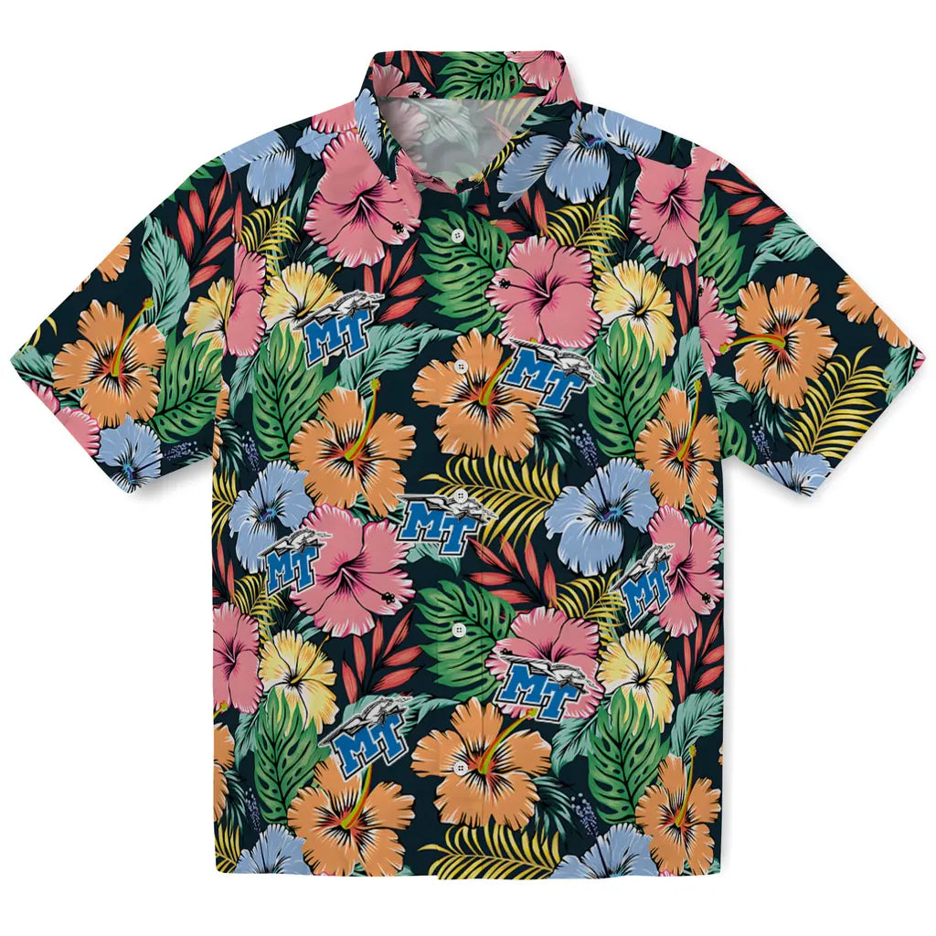 Middle Tennessee Blue Raiders Hawaiian Shirt - Brilliant Hibiscus Garden | Hula Hawaiian Shirts