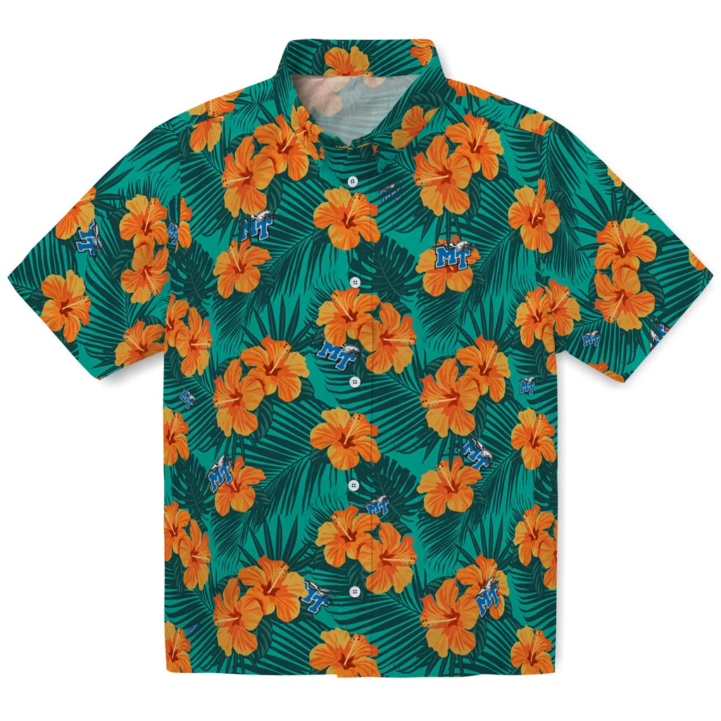 Middle Tennessee Blue Raiders Hawaiian Shirt - Hibiscus and Palm Leaves | Hula Hawaiian Shirts