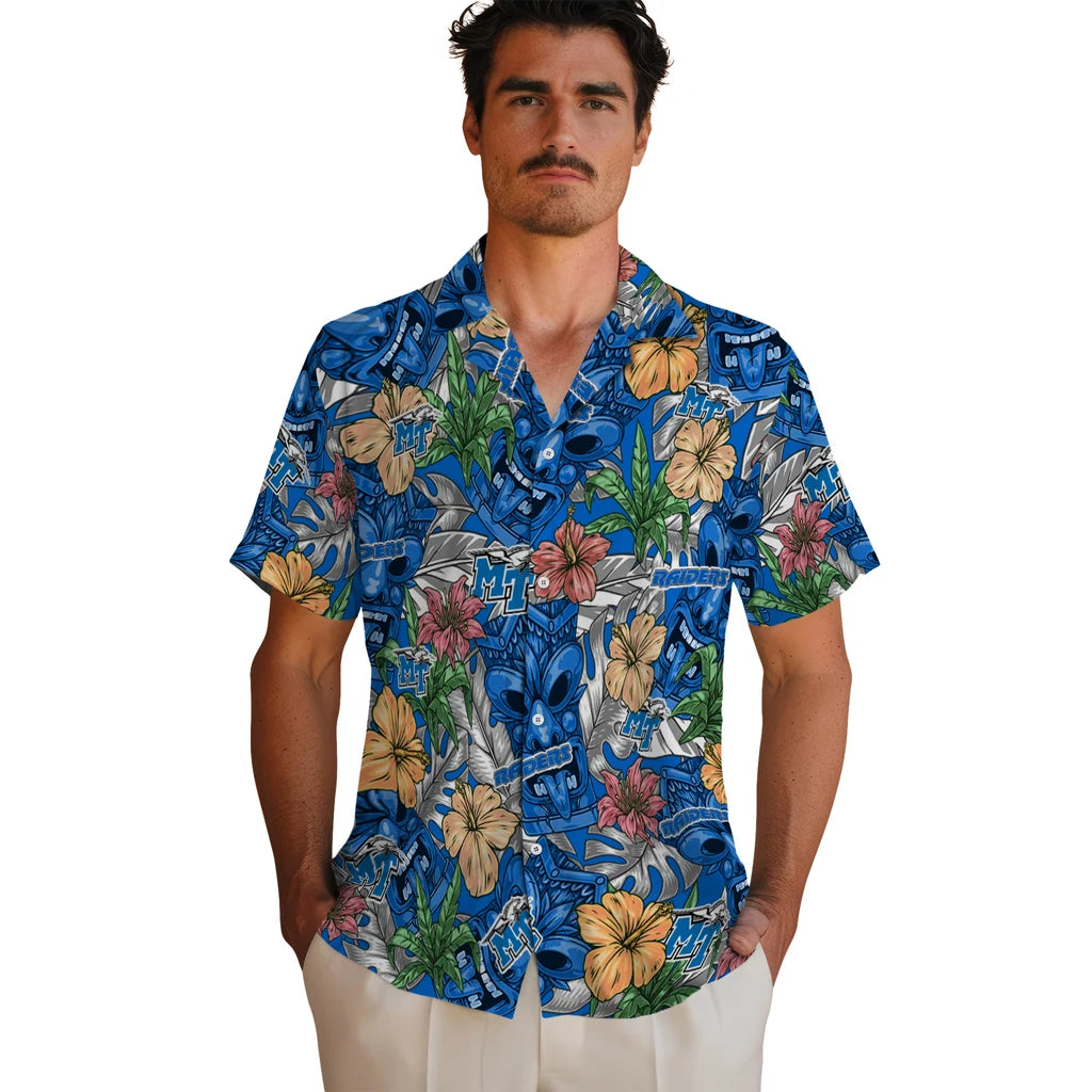 Middle Tennessee Blue Raiders Hawaiian Shirt - Hibiscus Tiki Jungle | Hula Hawaiian Shirts