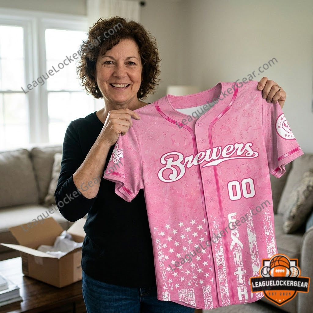 Milwaukee Brewers Breast Cancer Awareness Baseball Jersey - LeagueLockerGear