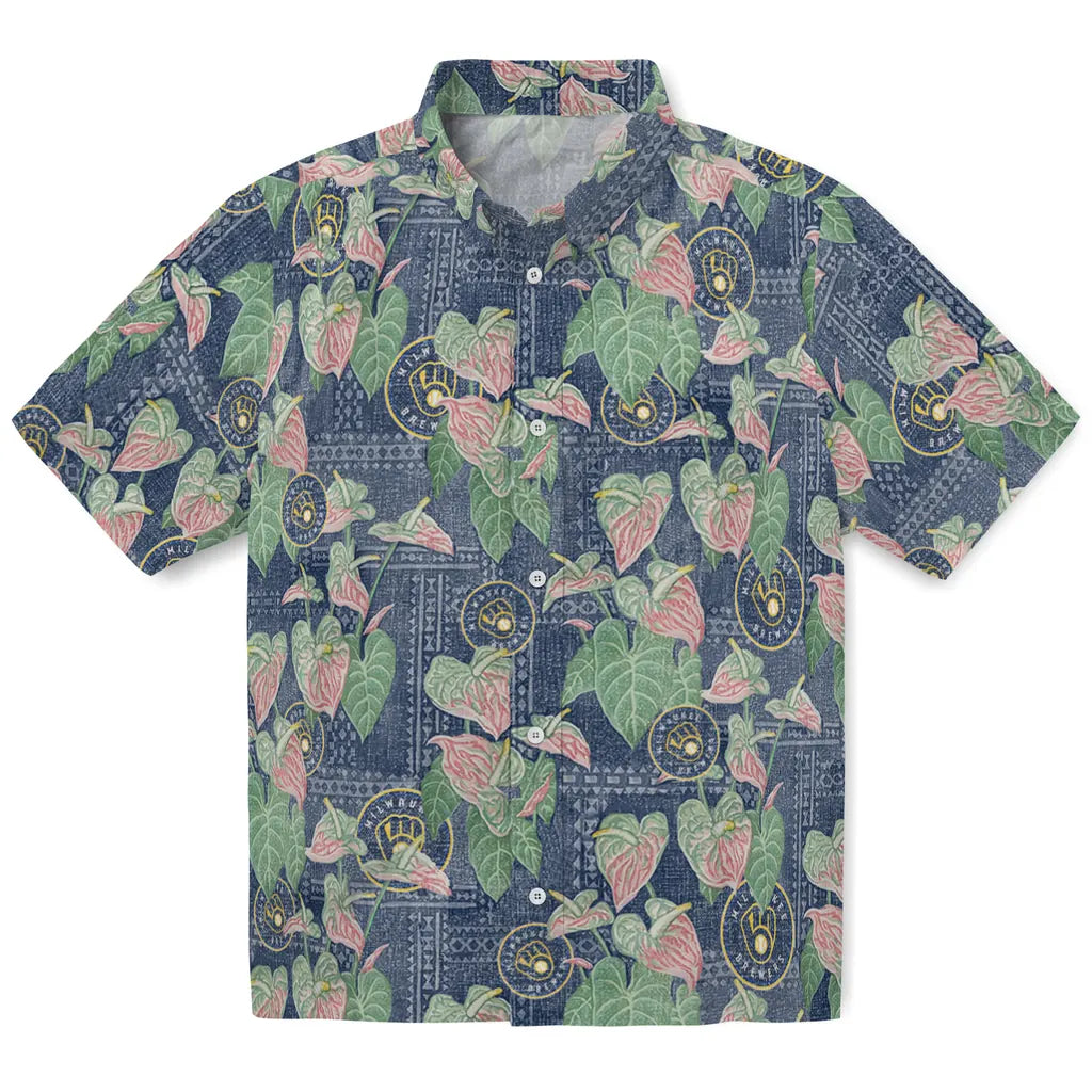 Milwaukee Brewers Hawaiian Shirt - Anthurium Overlay | Hula Hawaiian Shirts