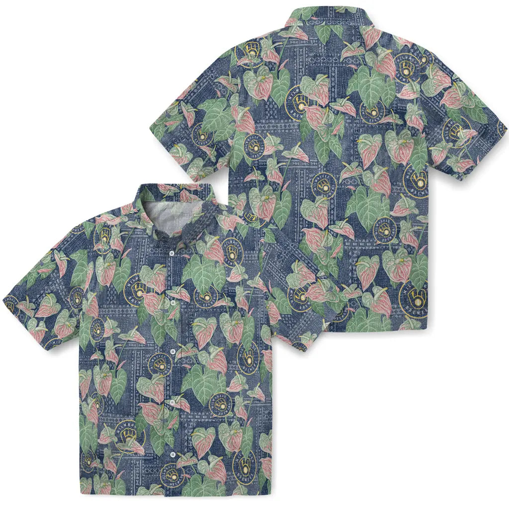 Milwaukee Brewers Hawaiian Shirt - Anthurium Overlay | Hula Hawaiian Shirts