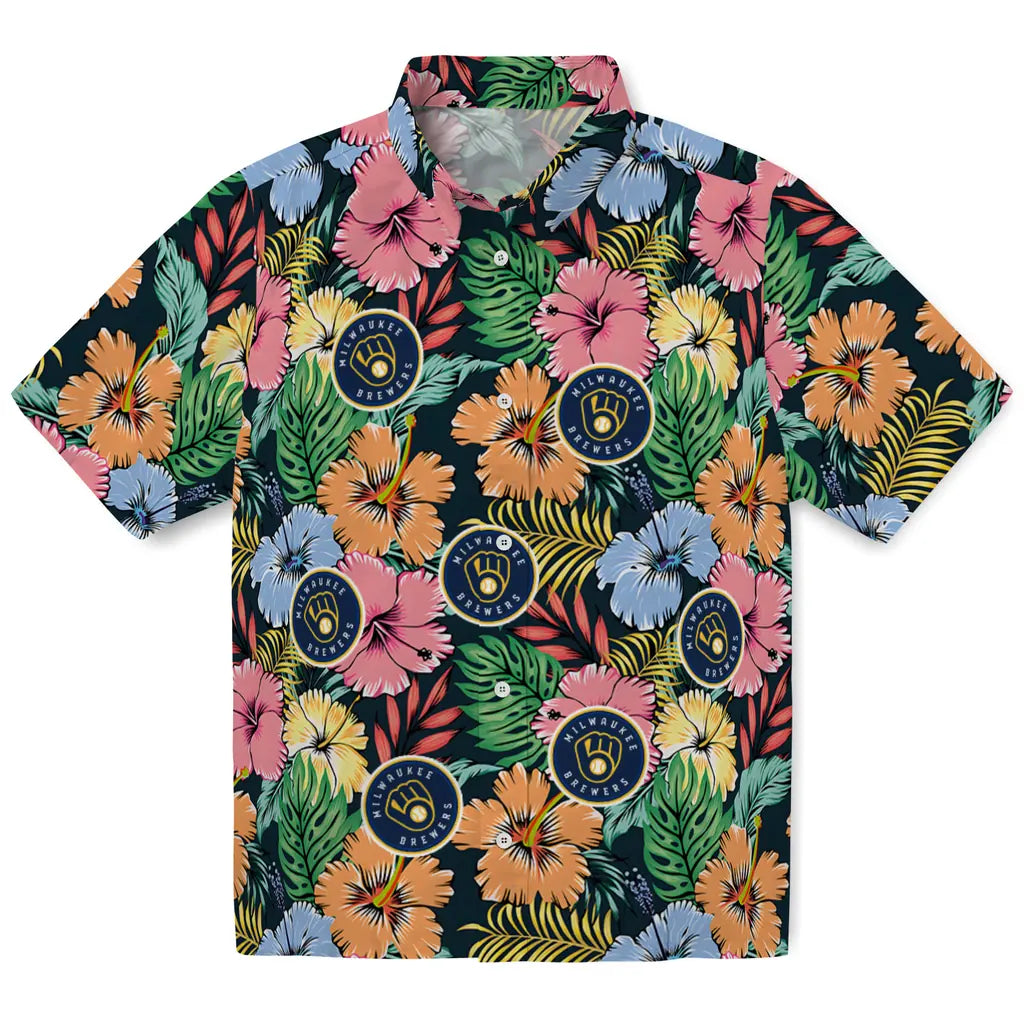 Milwaukee Brewers Hawaiian Shirt - Brilliant Hibiscus Garden | Hula Hawaiian Shirts