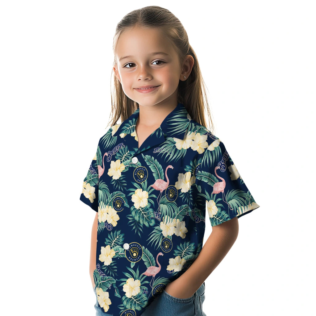 Milwaukee Brewers Hawaiian Shirt - Flamingo and Hibiscus | Hula Hawaiian Shirts