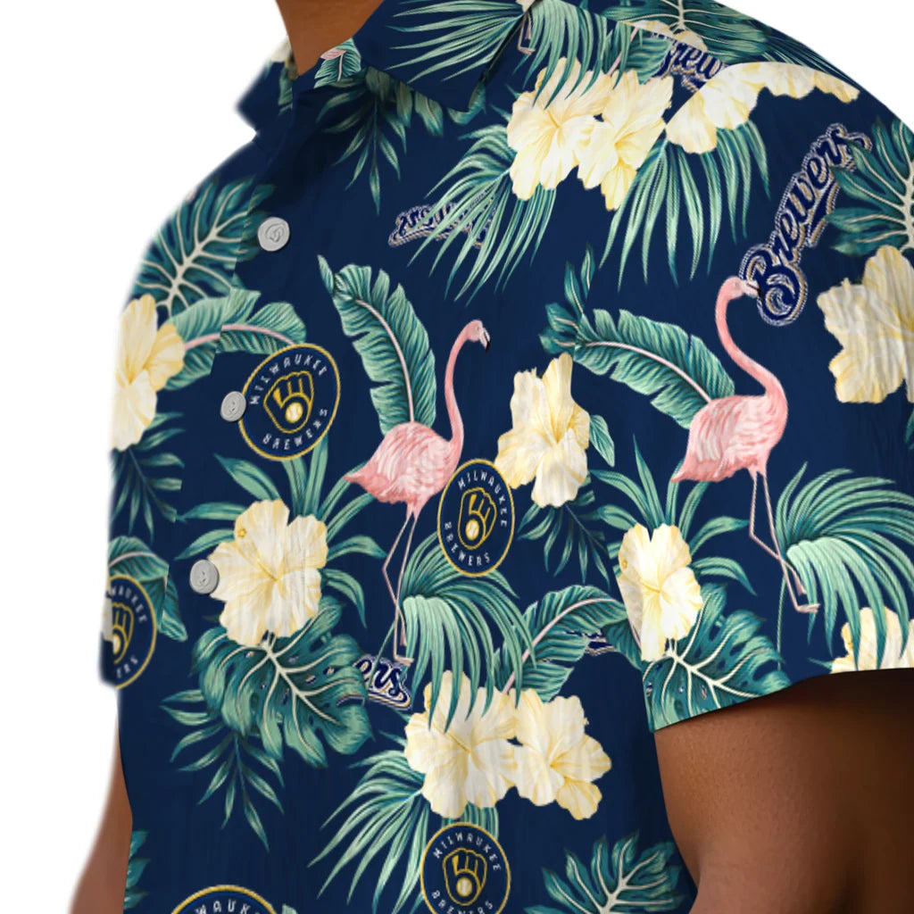 Milwaukee Brewers Hawaiian Shirt - Flamingo and Hibiscus | Hula Hawaiian Shirts