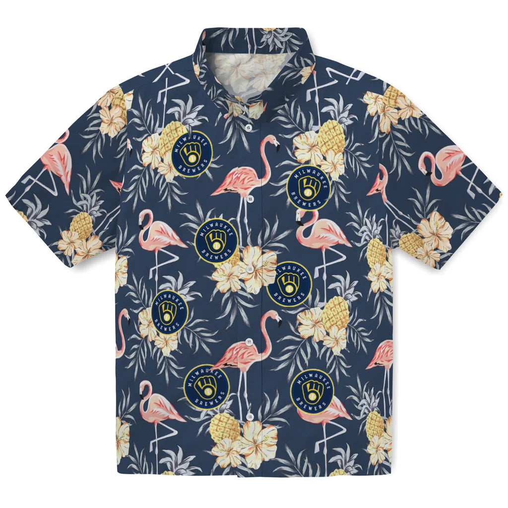 Milwaukee Brewers Hawaiian Shirt - Flamingo Hibiscus | Hula Hawaiian Shirts