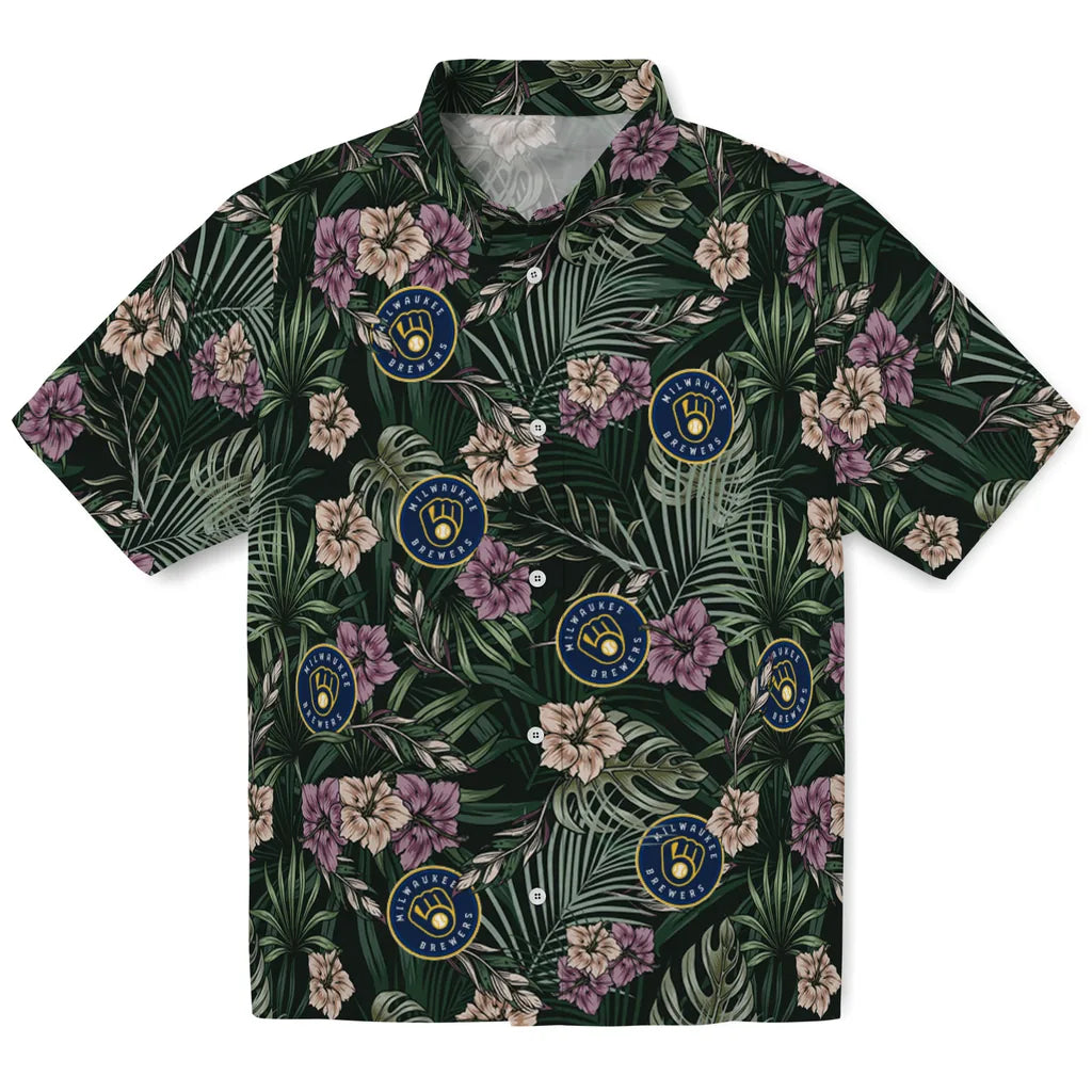 Milwaukee Brewers Hawaiian Shirt - Hibiscus Leaves Pattern | Hula Hawaiian Shirts