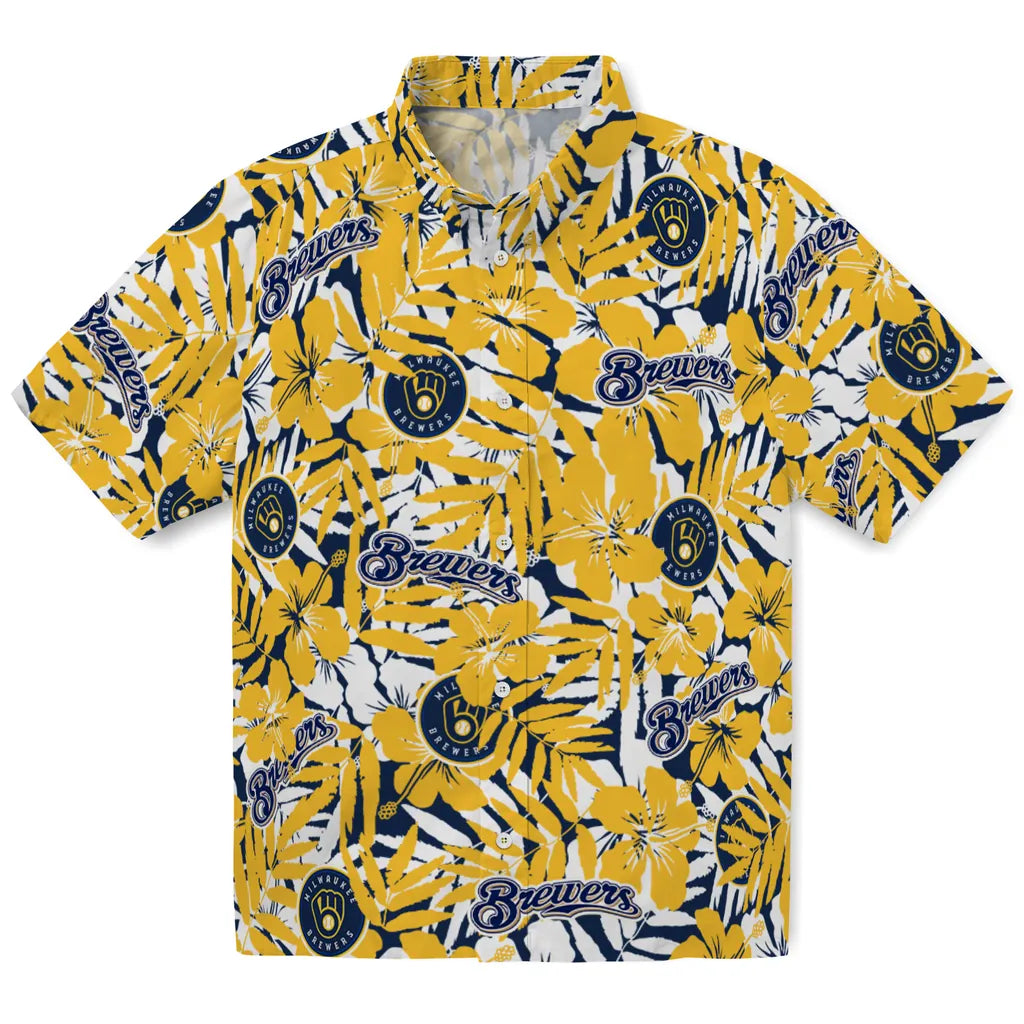 Milwaukee Brewers Hawaiian Shirt - Hibiscus Overlay | Hula Hawaiian Shirts