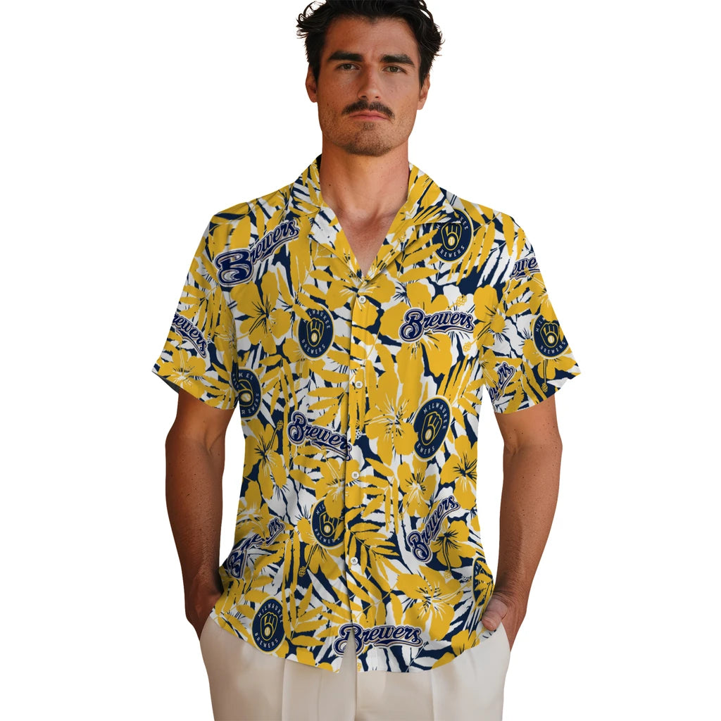 Milwaukee Brewers Hawaiian Shirt - Hibiscus Overlay | Hula Hawaiian Shirts