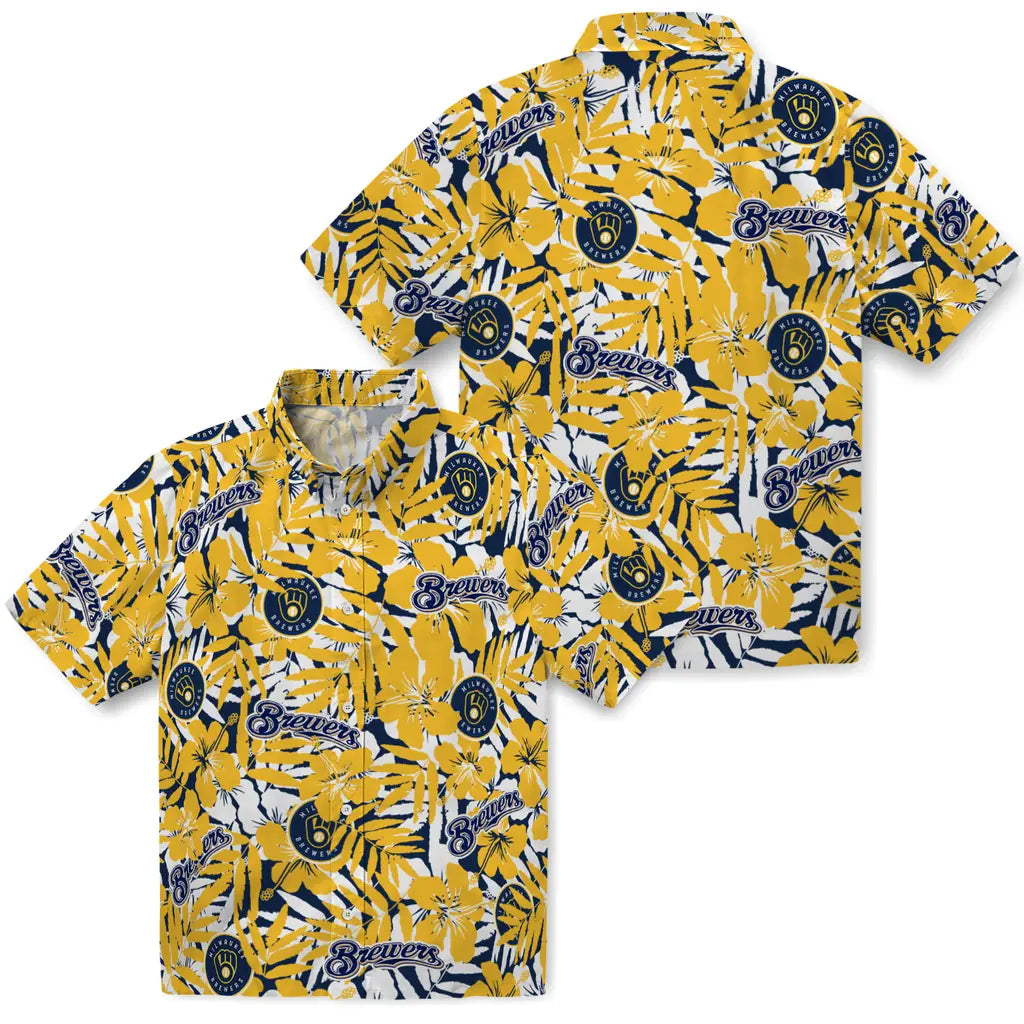 Milwaukee Brewers Hawaiian Shirt - Hibiscus Overlay | Hula Hawaiian Shirts