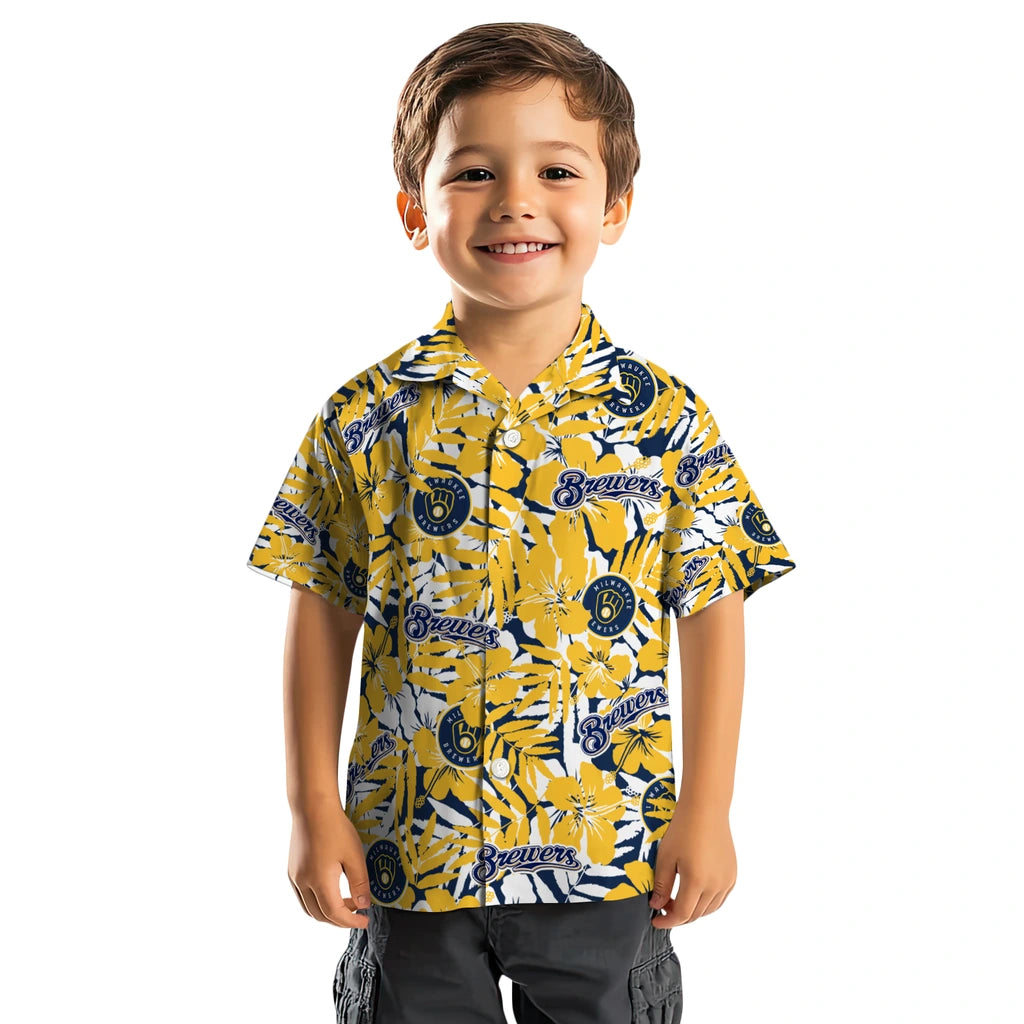 Milwaukee Brewers Hawaiian Shirt - Hibiscus Overlay | Hula Hawaiian Shirts