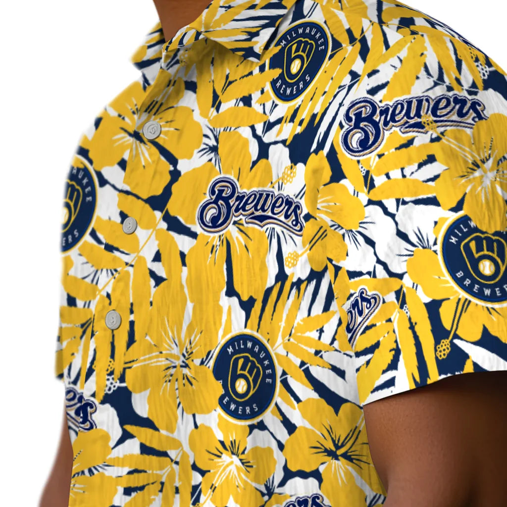 Milwaukee Brewers Hawaiian Shirt - Hibiscus Overlay | Hula Hawaiian Shirts