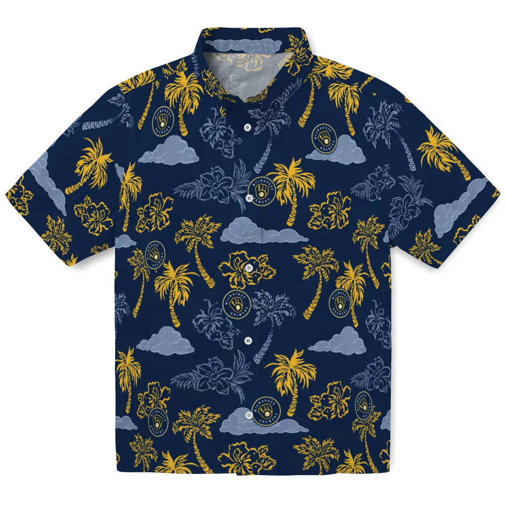 Milwaukee Brewers Hawaiian Shirt - Palm And Clouds | Hula Hawaiian Shirts
