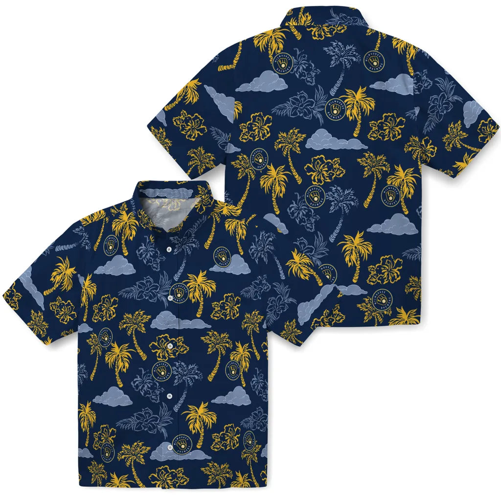 Milwaukee Brewers Hawaiian Shirt - Palm And Clouds | Hula Hawaiian Shirts