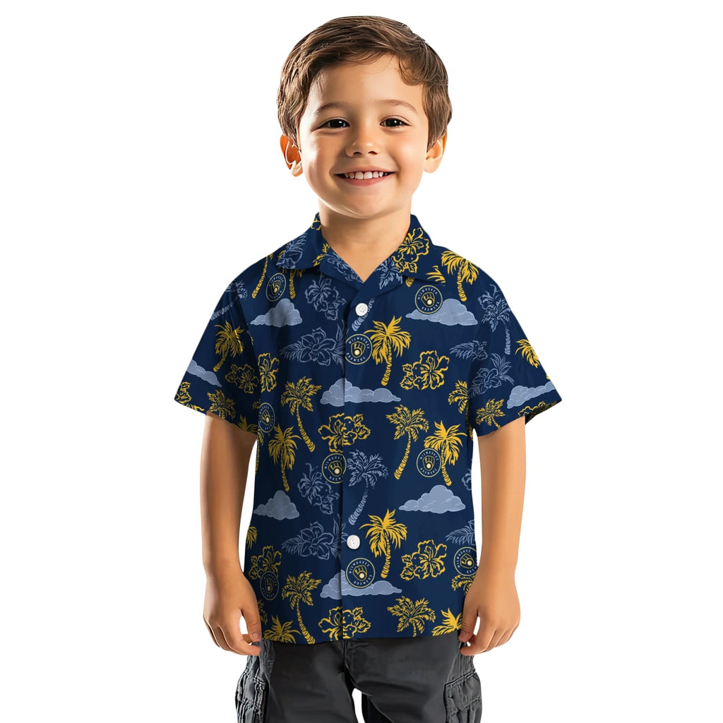 Milwaukee Brewers Hawaiian Shirt - Palm And Clouds | Hula Hawaiian Shirts