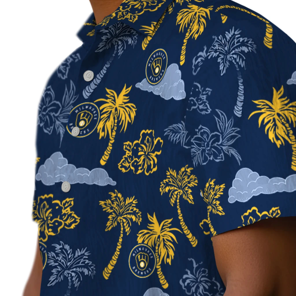 Milwaukee Brewers Hawaiian Shirt - Palm And Clouds | Hula Hawaiian Shirts