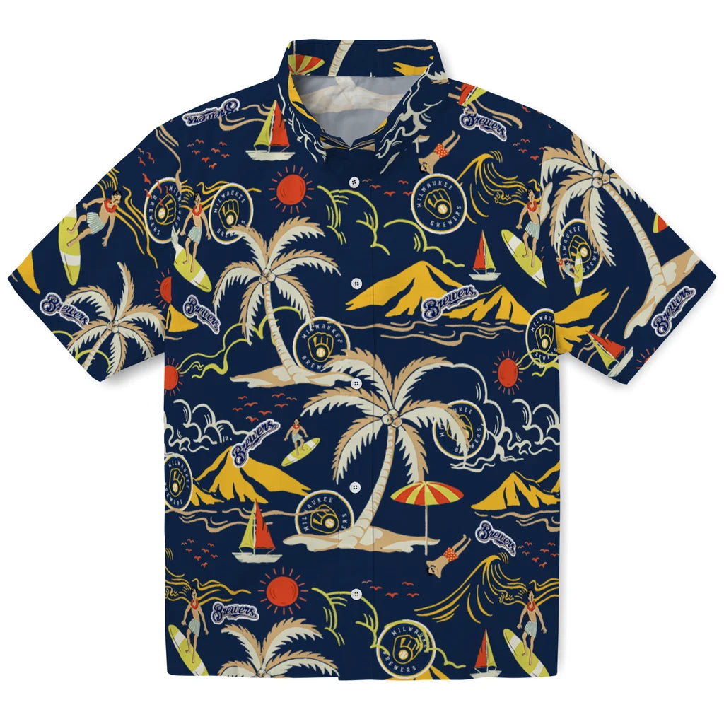 Milwaukee Brewers Hawaiian Shirt - Palm Tree Island | Hula Hawaiian Shirts