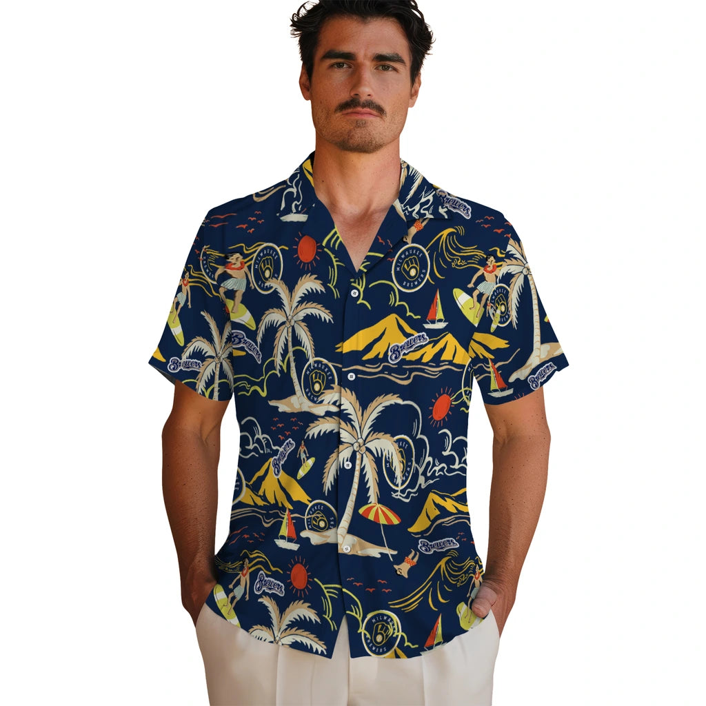 Milwaukee Brewers Hawaiian Shirt - Palm Tree Island | Hula Hawaiian Shirts