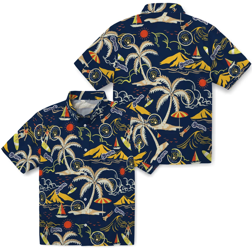 Milwaukee Brewers Hawaiian Shirt - Palm Tree Island | Hula Hawaiian Shirts