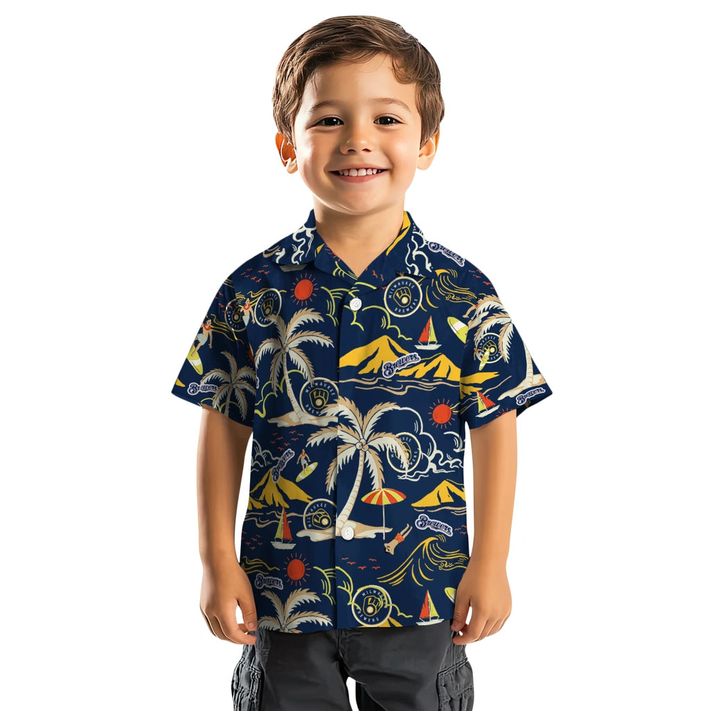 Milwaukee Brewers Hawaiian Shirt - Palm Tree Island | Hula Hawaiian Shirts