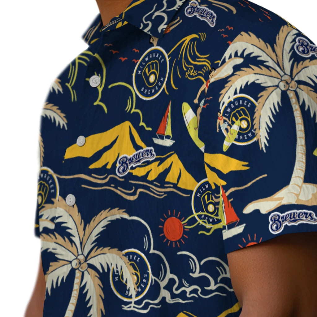 Milwaukee Brewers Hawaiian Shirt - Palm Tree Island | Hula Hawaiian Shirts
