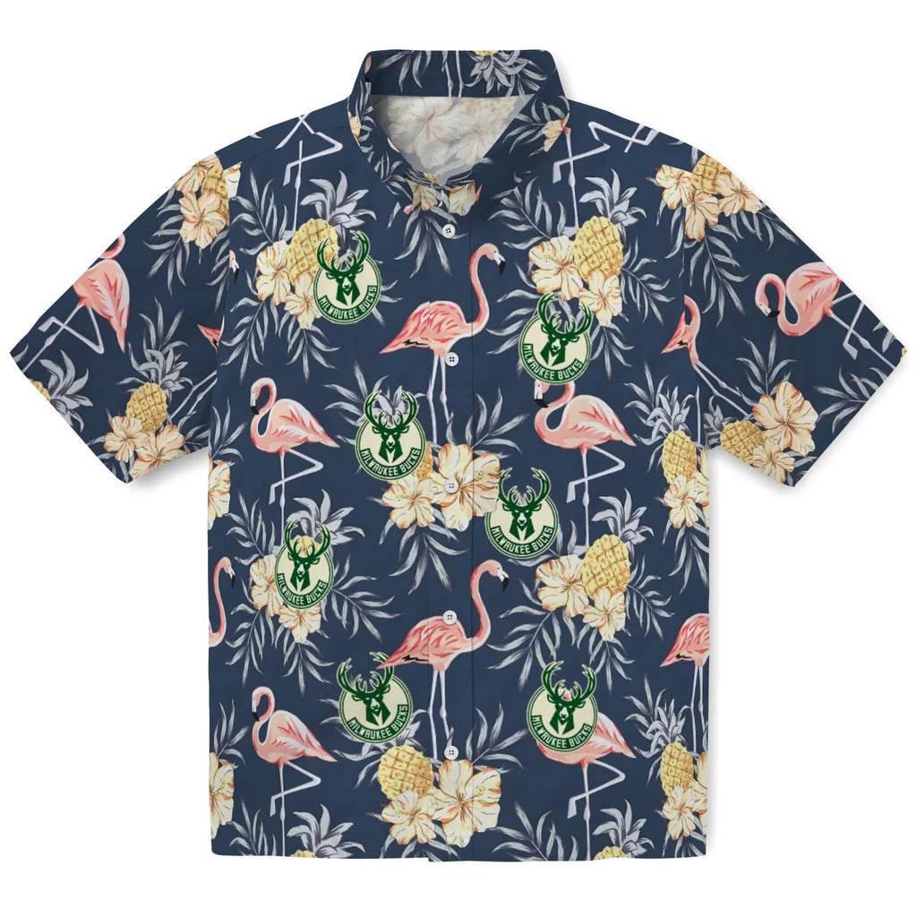 Milwaukee Bucks Hawaiian Shirt - Flamingo Hibiscus | Hula Hawaiian Shirts