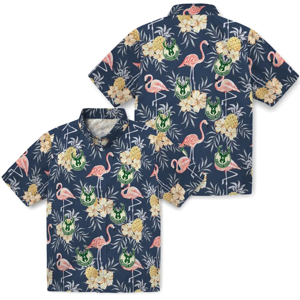 Milwaukee Bucks Hawaiian Shirt - Flamingo Hibiscus | Hula Hawaiian Shirts