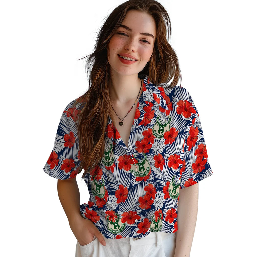 Milwaukee Bucks Hawaiian Shirt - Hibiscus Fiesta | Hula Hawaiian Shirts