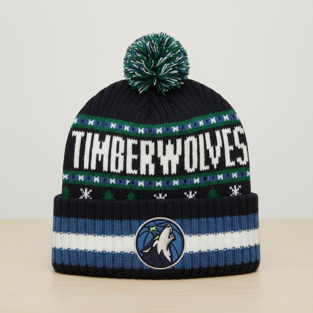 Timberwolves Forest Frost Ugly Sweater Pattern Beanie - 2025 NBA Cozy Winter Fan Cap - LeagueLockerGear