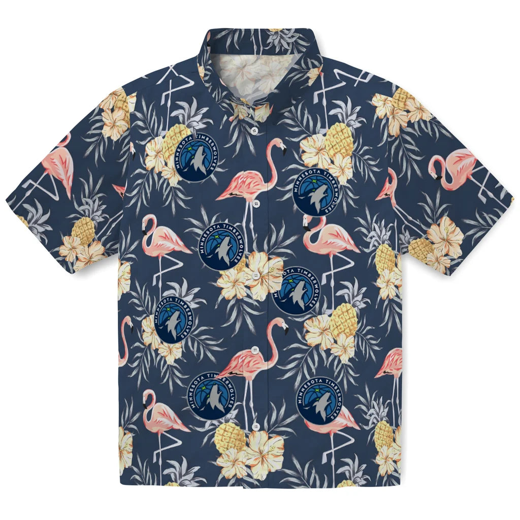 Minnesota Timberwolves Hawaiian Shirt - Flamingo Hibiscus | Hula Hawaiian Shirts
