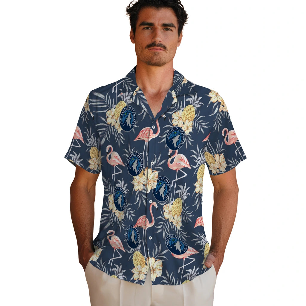 Minnesota Timberwolves Hawaiian Shirt - Flamingo Hibiscus | Hula Hawaiian Shirts