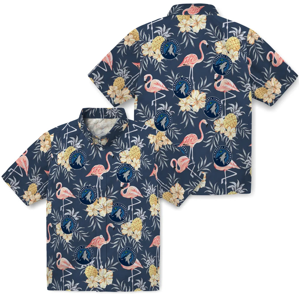 Minnesota Timberwolves Hawaiian Shirt - Flamingo Hibiscus | Hula Hawaiian Shirts