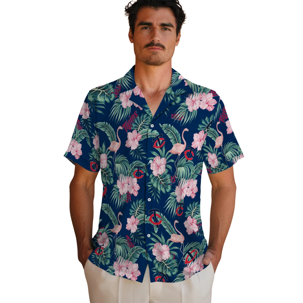 Minnesota Twins Hawaiian Shirt - Flamingo and Hibiscus | Hula Hawaiian Shirts