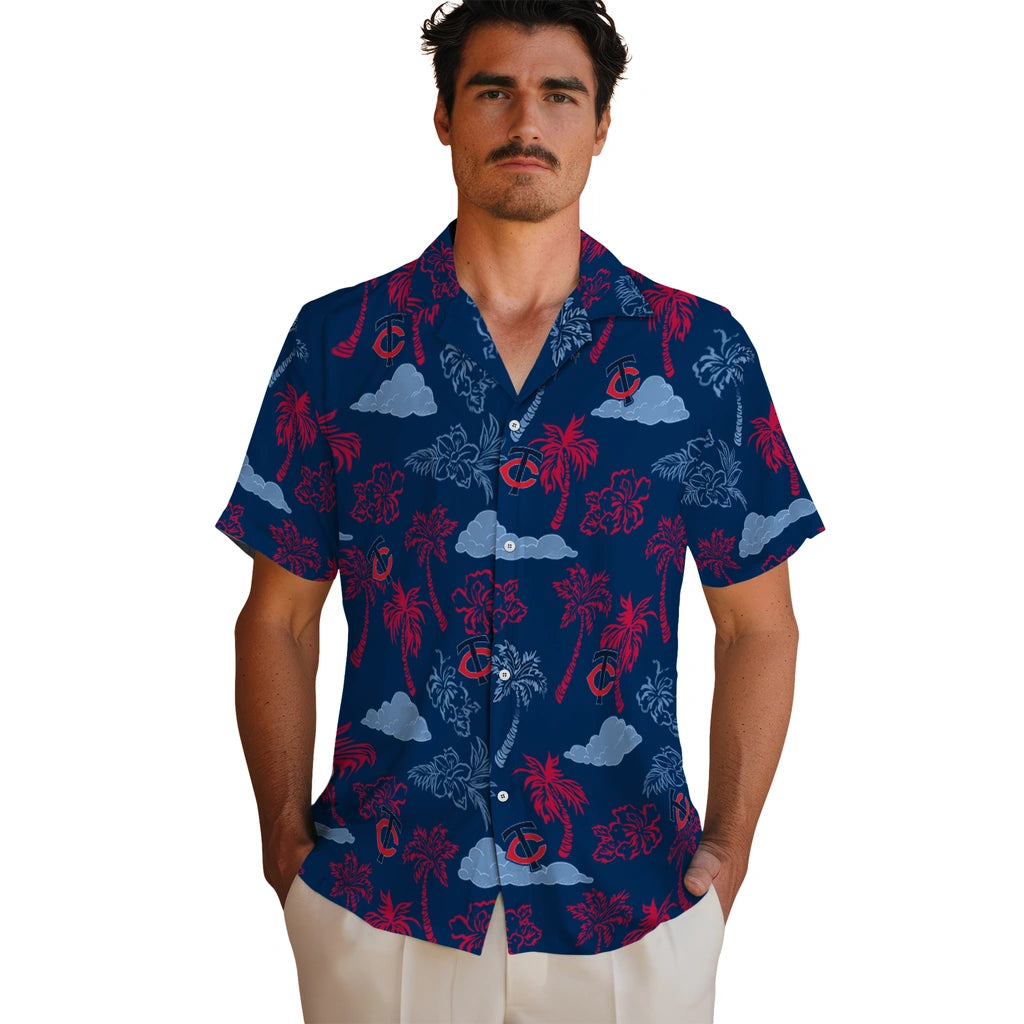 Minnesota Twins Hawaiian Shirt - Palm And Clouds | Hula Hawaiian Shirts