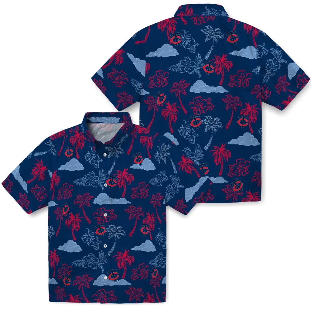 Minnesota Twins Hawaiian Shirt - Palm And Clouds | Hula Hawaiian Shirts