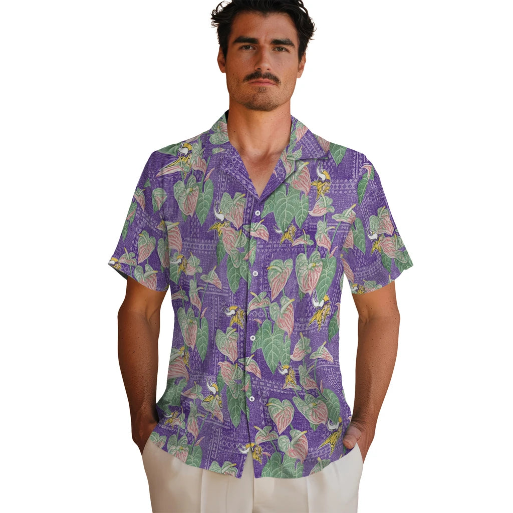 Minnesota Vikings Hawaiian Shirt - Anthurium Overlay | Hula Hawaiian Shirts