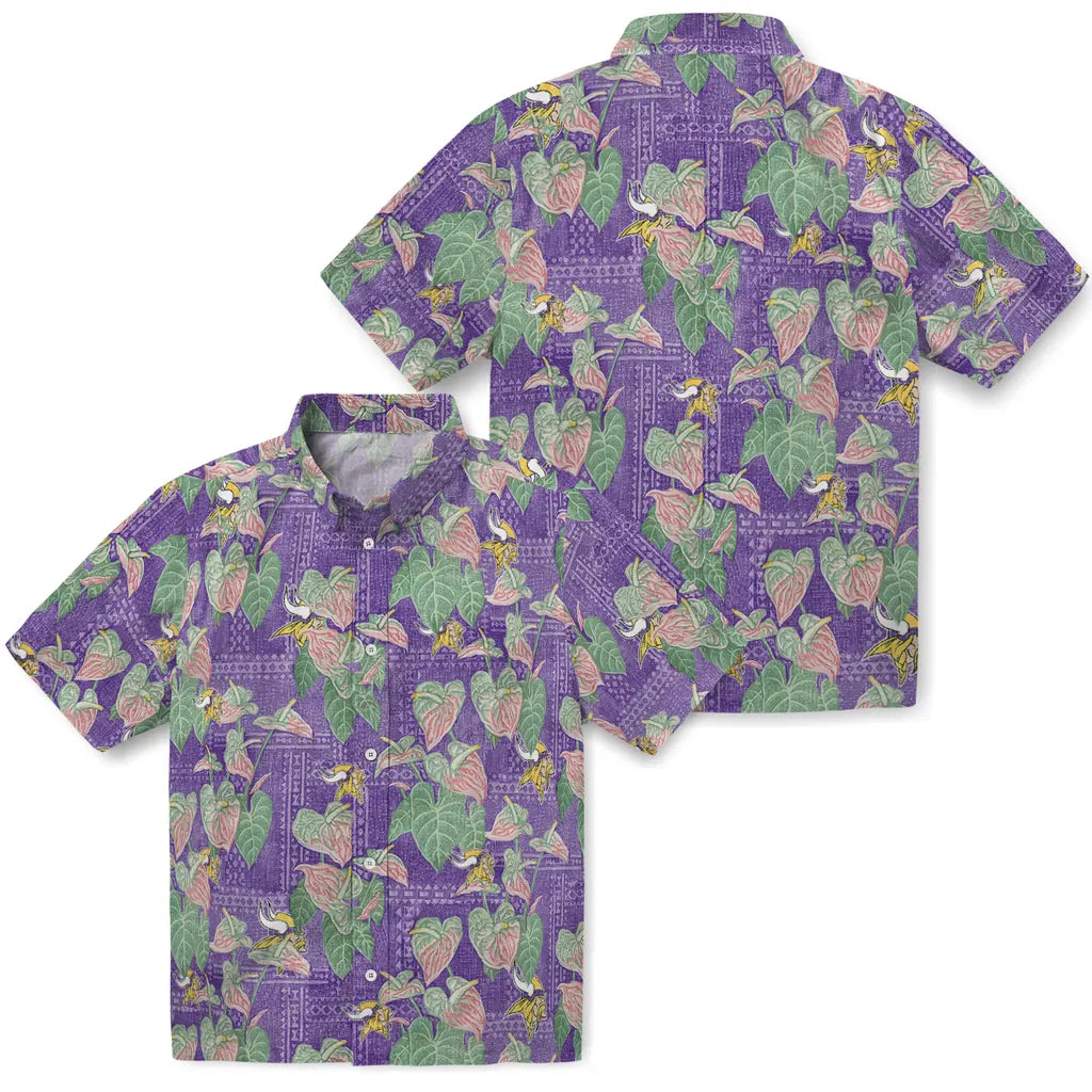 Minnesota Vikings Hawaiian Shirt - Anthurium Overlay | Hula Hawaiian Shirts