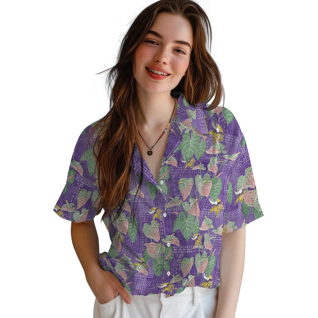 Minnesota Vikings Hawaiian Shirt - Anthurium Overlay | Hula Hawaiian Shirts