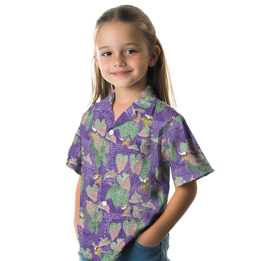 Minnesota Vikings Hawaiian Shirt - Anthurium Overlay | Hula Hawaiian Shirts