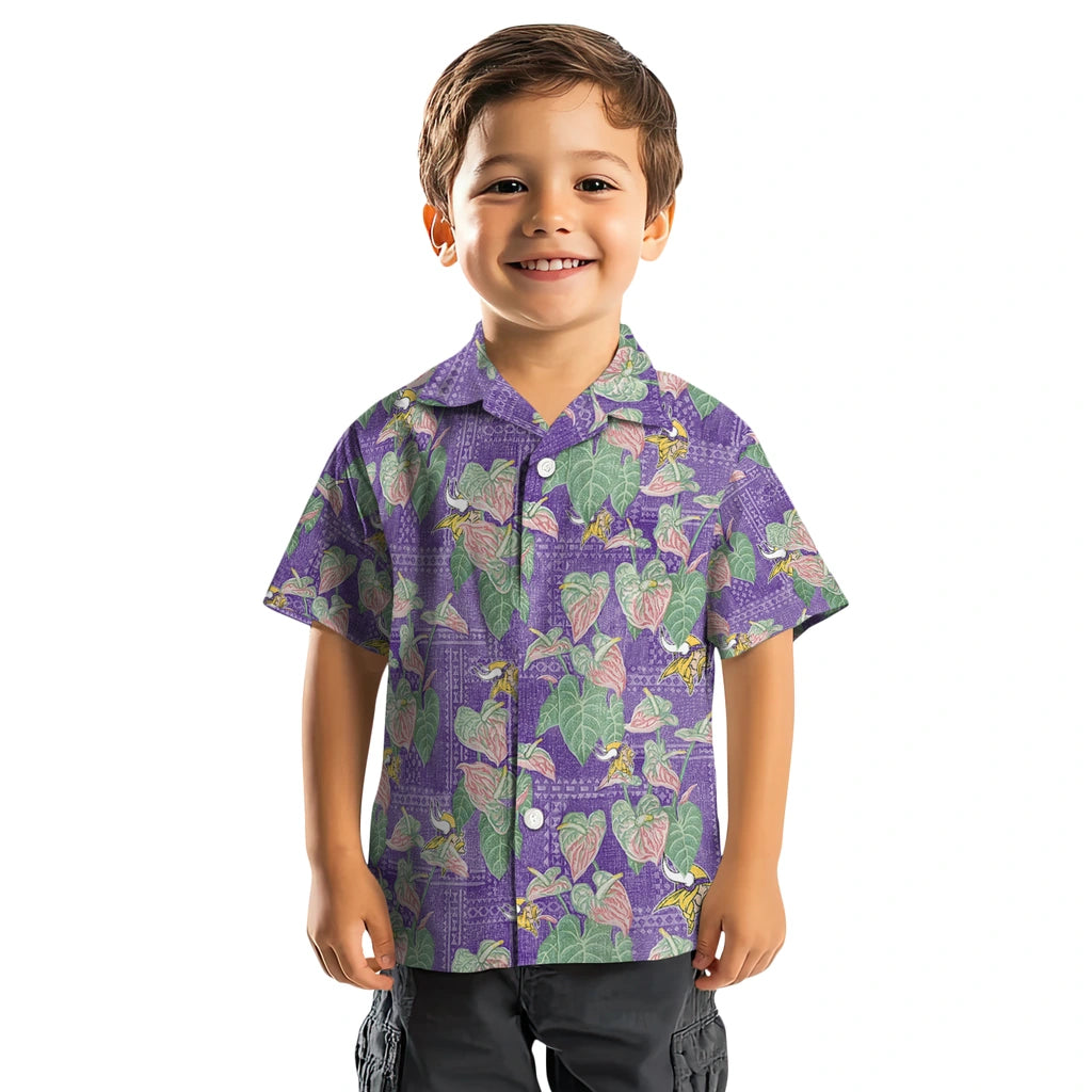 Minnesota Vikings Hawaiian Shirt - Anthurium Overlay | Hula Hawaiian Shirts
