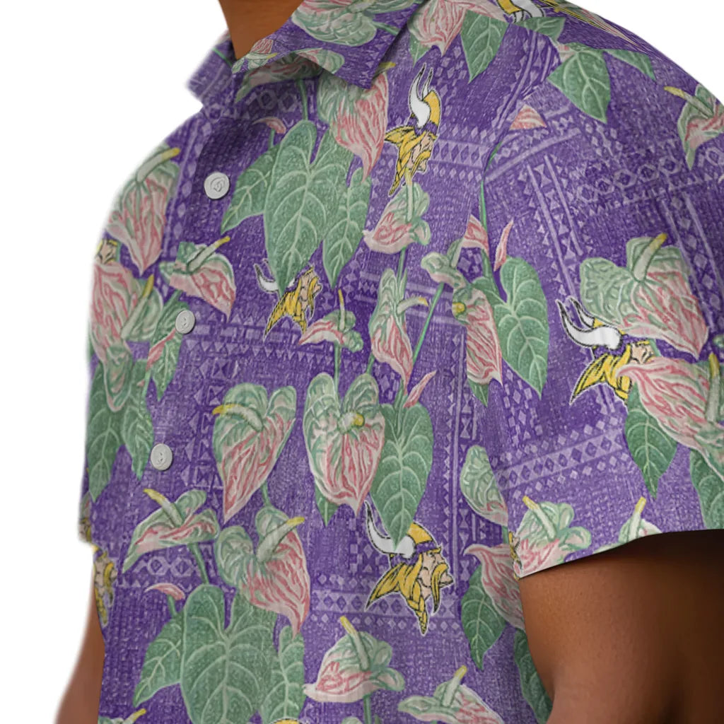 Minnesota Vikings Hawaiian Shirt - Anthurium Overlay | Hula Hawaiian Shirts