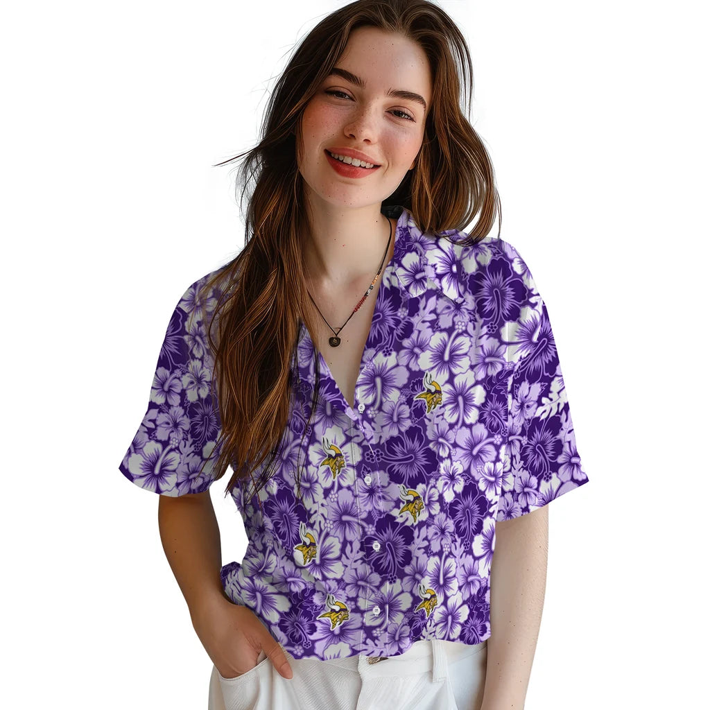 Minnesota Vikings Hawaiian Shirt - Hibiscus Blooms | Hula Hawaiian Shirts
