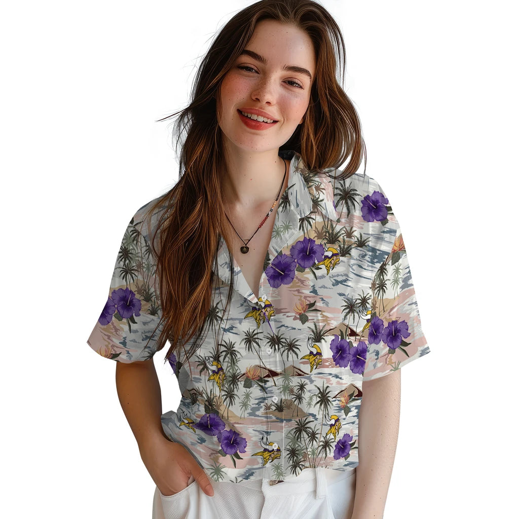 Minnesota Vikings Hawaiian Shirt - Hibiscus Seaside | Hula Hawaiian Shirts